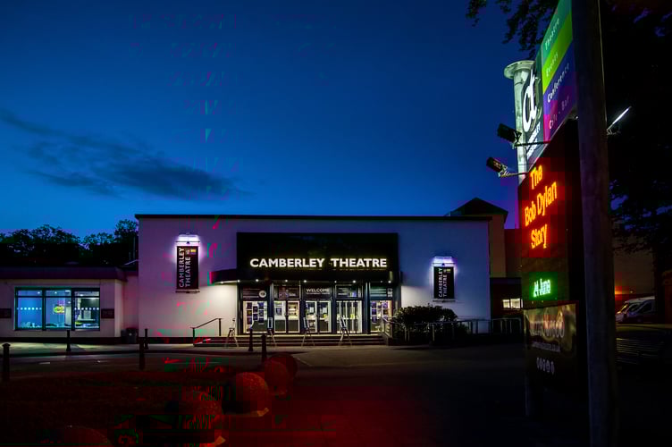 Camberley Theatre at night.