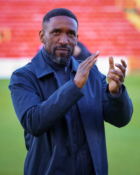 Woking manager Jermain Defoe applauds the travelling fans at Gateshead (Photo: Phil Fiddes)