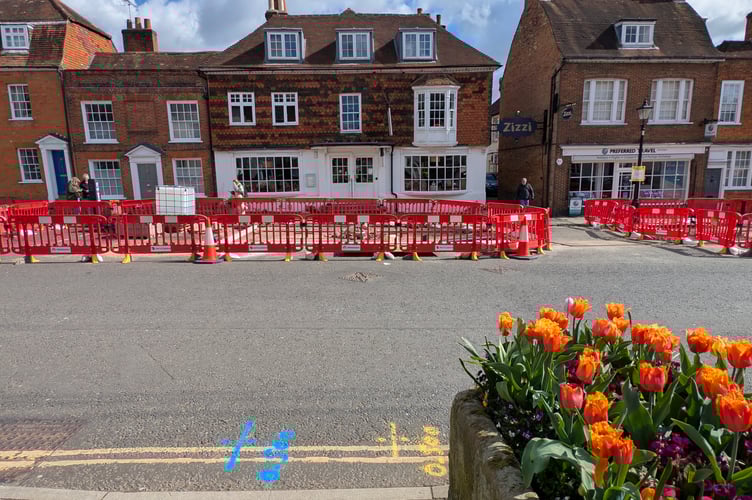 Roadworks in Castle Street, Farnham.