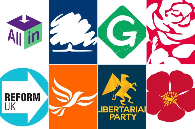 The logos of the parties standing in the Hampshire County Council elections.