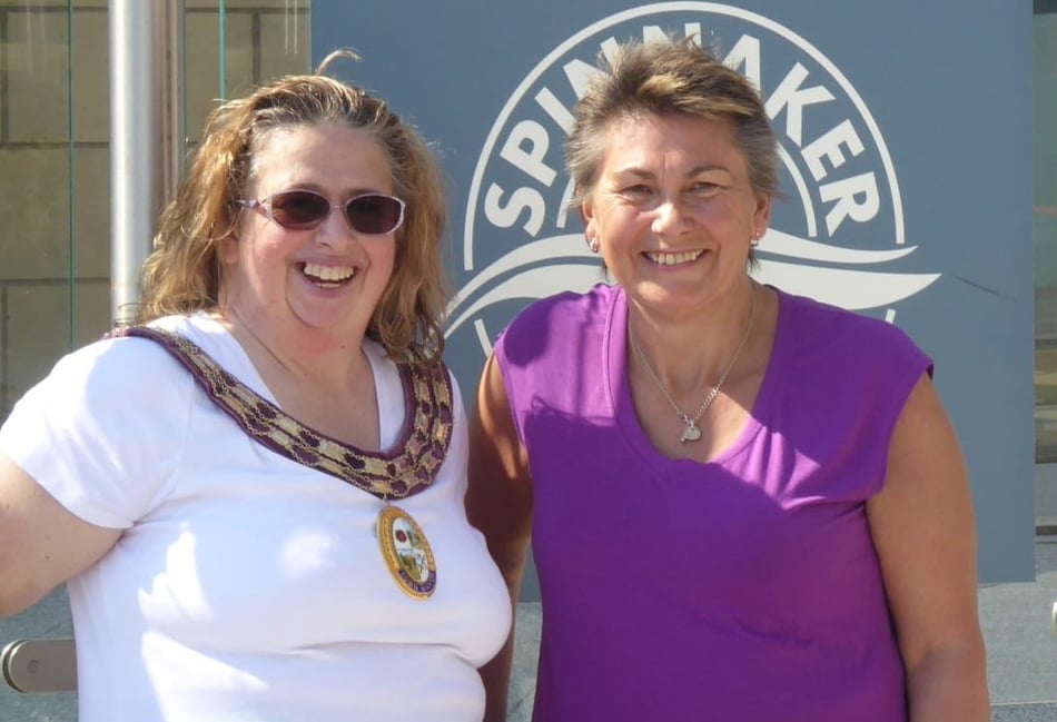 <p>All smiles from Annette Eyre, left, and Samantha Brown after they abseiled down the Spinnaker Tower in Portsmouth.</p>