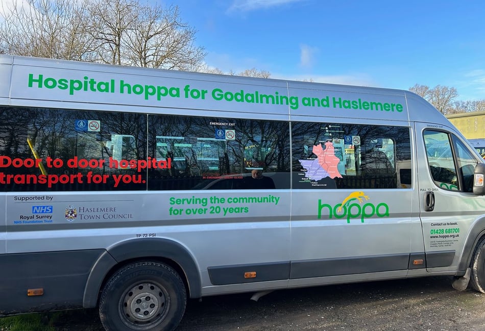 <p>The Hospital Hoppa minibus, which provides vital transport for patients travelling to hospital appointments across rural parts of Surrey.
</p>