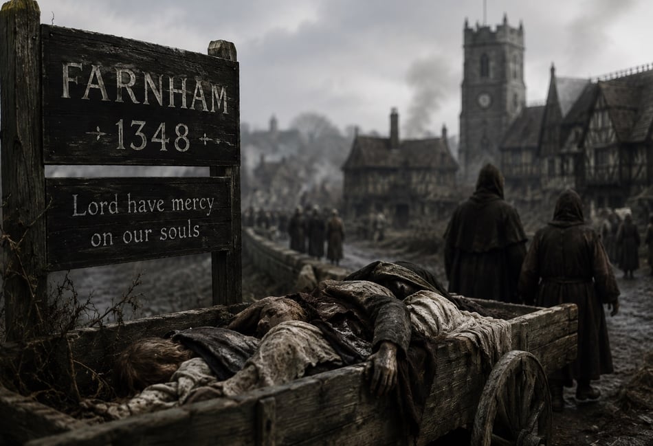 <p>An AI-rendered image depicting how Farnham may have looked during the Black Death in 1348.</p>