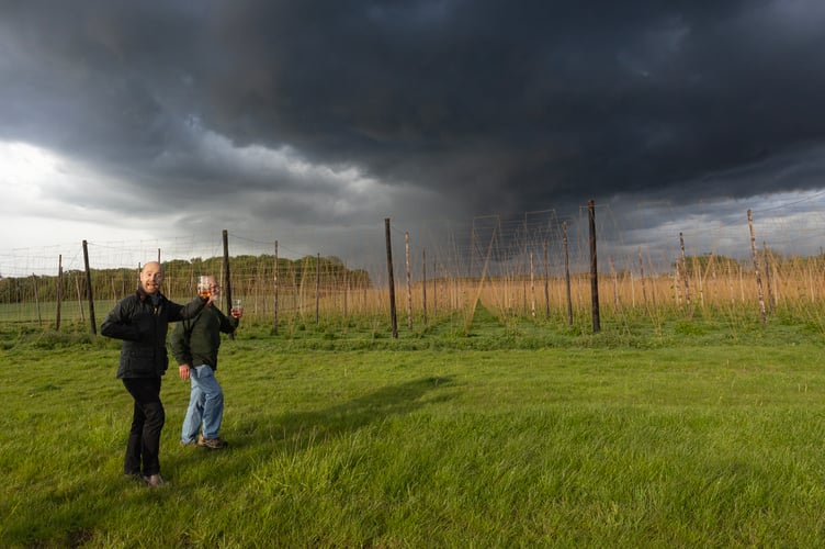Dramatic weather greeted guests at the hop blessing ceremony at Hogs Back Brewery.