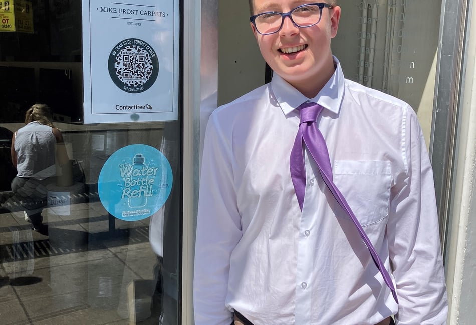 <p>Eggar's School pupil George has designed a sticker showing people where they can refill their water bottles for free in Alton town centre. </p>