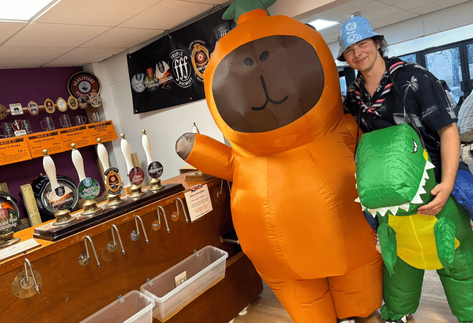 <p>A capybara and a dinosaur joined the drinkers at the Alton Beer Festival.</p>