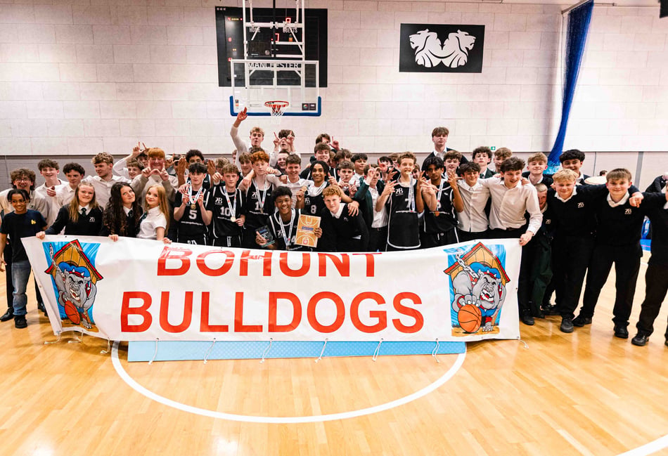 <p>Bohunt School celebrate becoming under-16 co-ed national basketball champions</p>