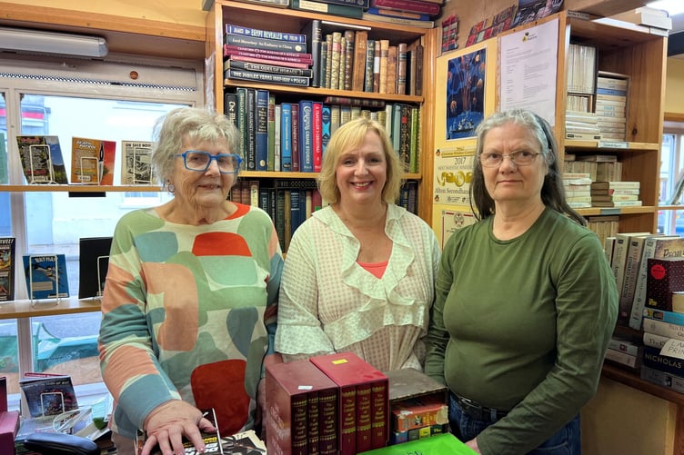 From left: Joan Andrews, Denise Ellis and Vail in the Alton Secondhand Bookshop, June 2026.