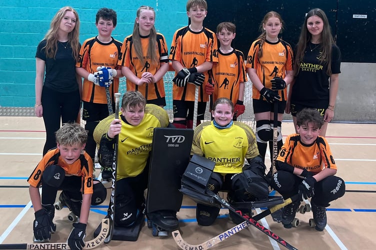 Farnham Roller Hockey Club's under-13 side before their national final in Peterborough, June 28th 2026.