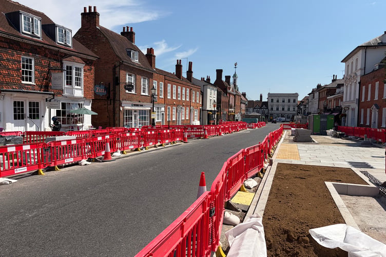 The roadworks in Castle Street, Farnham on July 10, 2026.