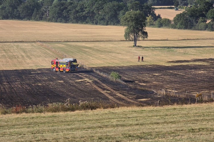 Fire Crews at the scene of the burning fields