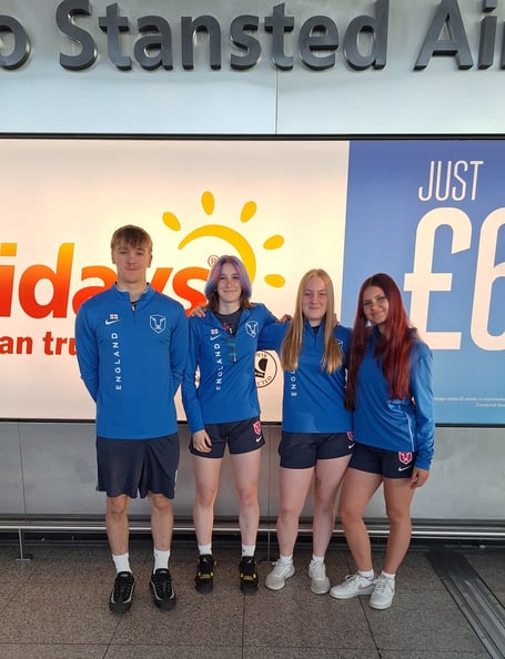 Kyle Piper (left), Lois Bradshaw, Sophie French and Erin Lloyd in their England kit