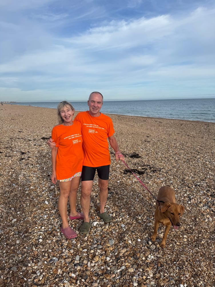 Fiona and John Burden on the beach at Hayling Island after their sunrise swim, June 21st 2026.