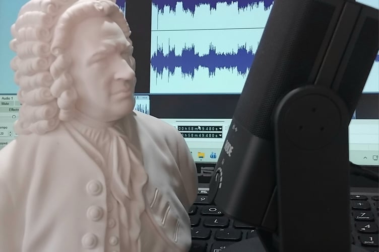 Bust of composer in radio studio.