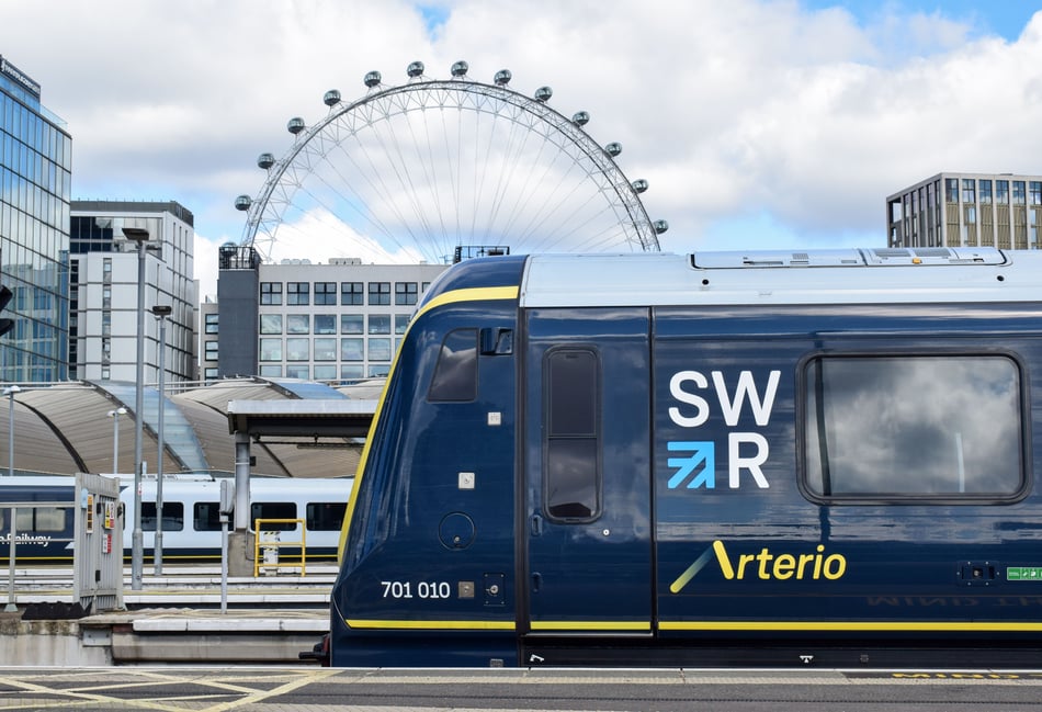 <p>The Arterio SWR train at London Waterloo station.</p>