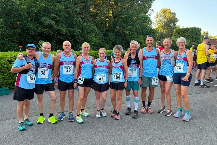 Farnham Runners gather for a team photo before the Gibbet Hill 10km