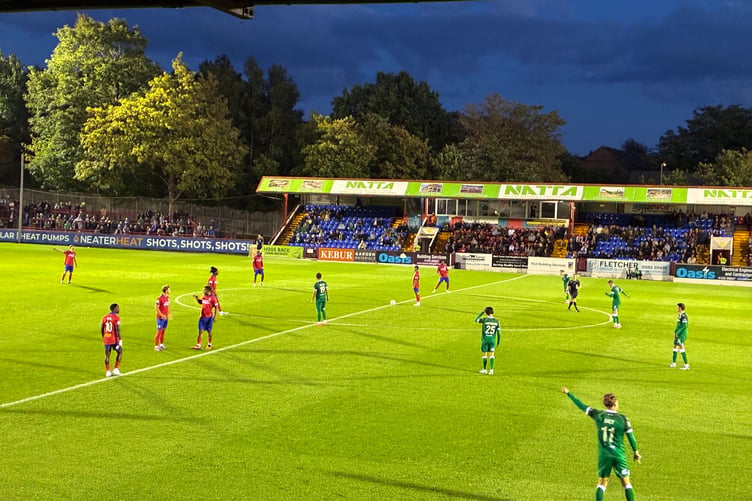 Action from Aldershot Town's National League game against Yeovil Town