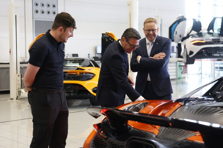 Prime Minister Andy Burnham visits McLaren Technology Centre.