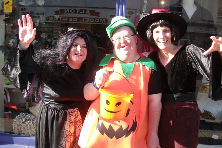 Original manager Michelle Jackson and volunteers Sylvie and Anthony celebrate Halloween at The Tricycle, 16 Normandy Street, Alton.