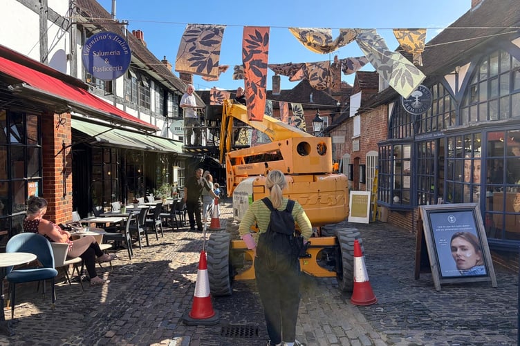 "Fleetings" Artwork going up in Lion and Lamb Yard