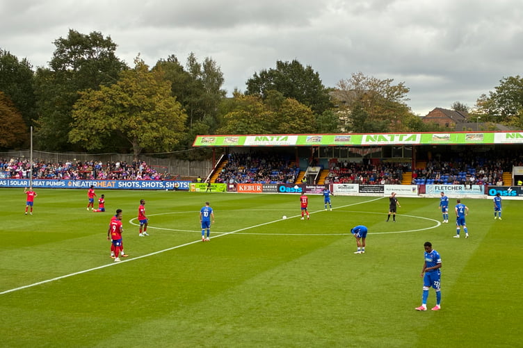 Action from Aldershot Town's National League game against Carlisle United