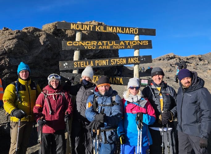 Harley Cunningham and her fellow climbers at the top of Kilimanjaro.
