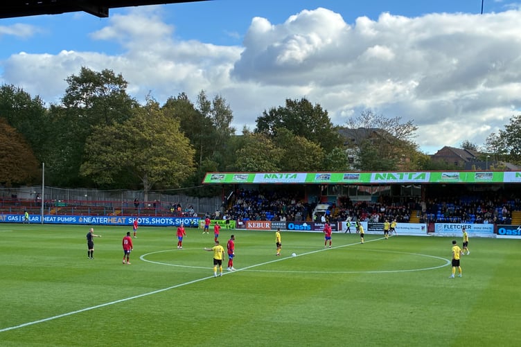Action from Aldershot Town's FA Cup fourth qualifying round tie against Tadley Calleva