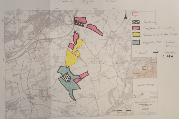 A map showing the existing, proposed and planning permission granted solar farm sites, October 21st 2026.