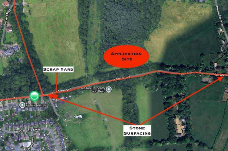 An aerial view of the proposed Ash Green Traveller site.