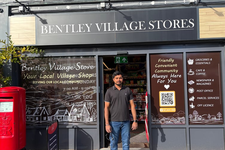 Staff outside Bentley Village Stores where the alleged attempted theft and assault took place on October 22